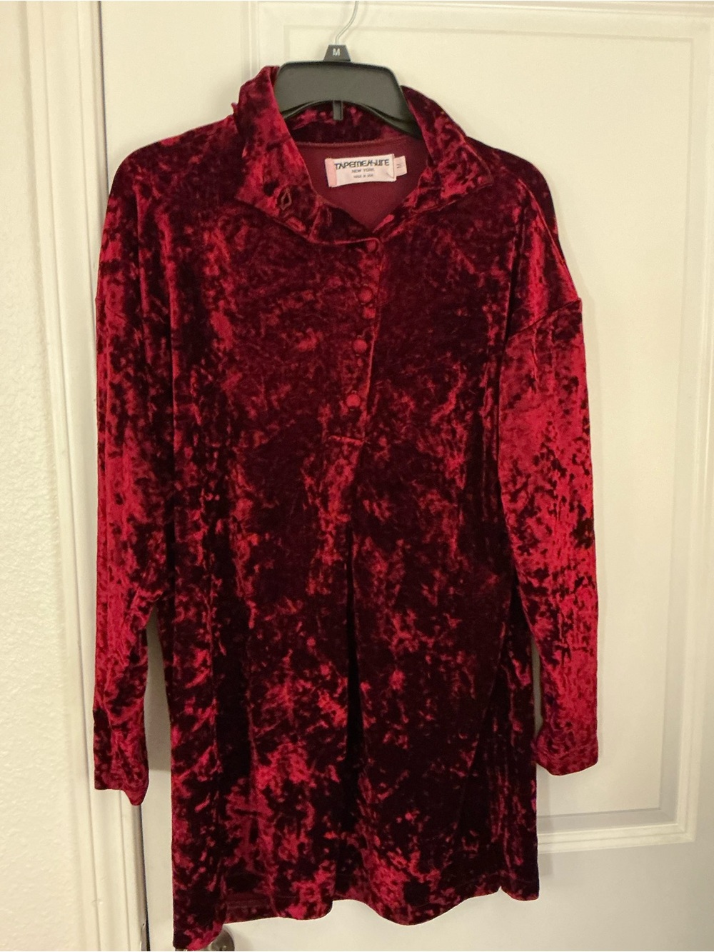 Crushed Velvet Tunic Top - Deep Red